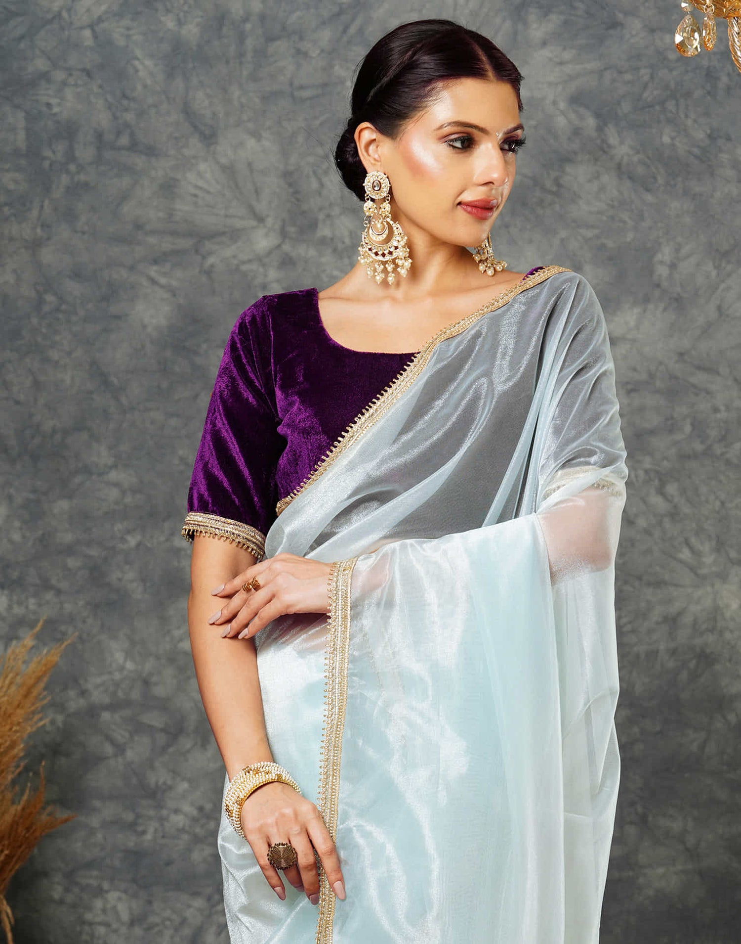 Light Sky Blue Net Plain Saree