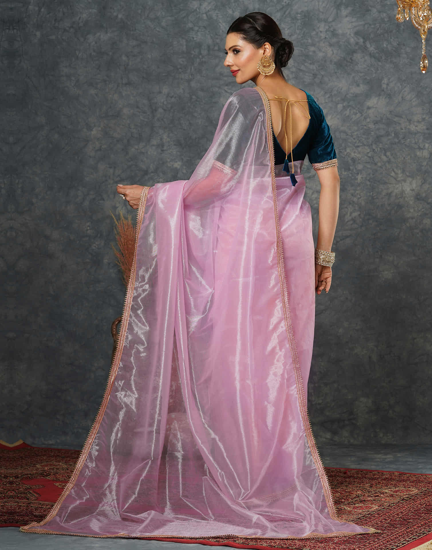 Light Pink Net Plain Saree