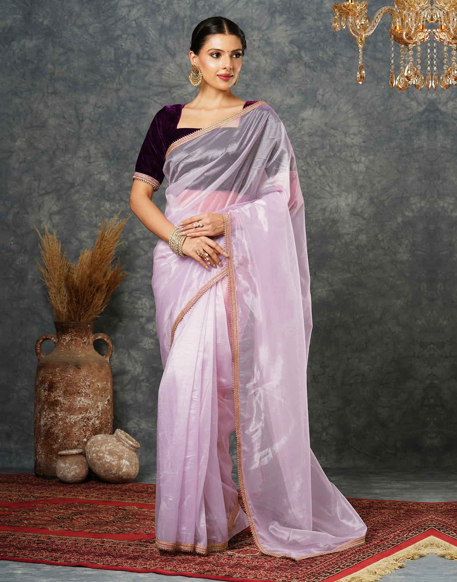 Light Purple Net Plain Saree