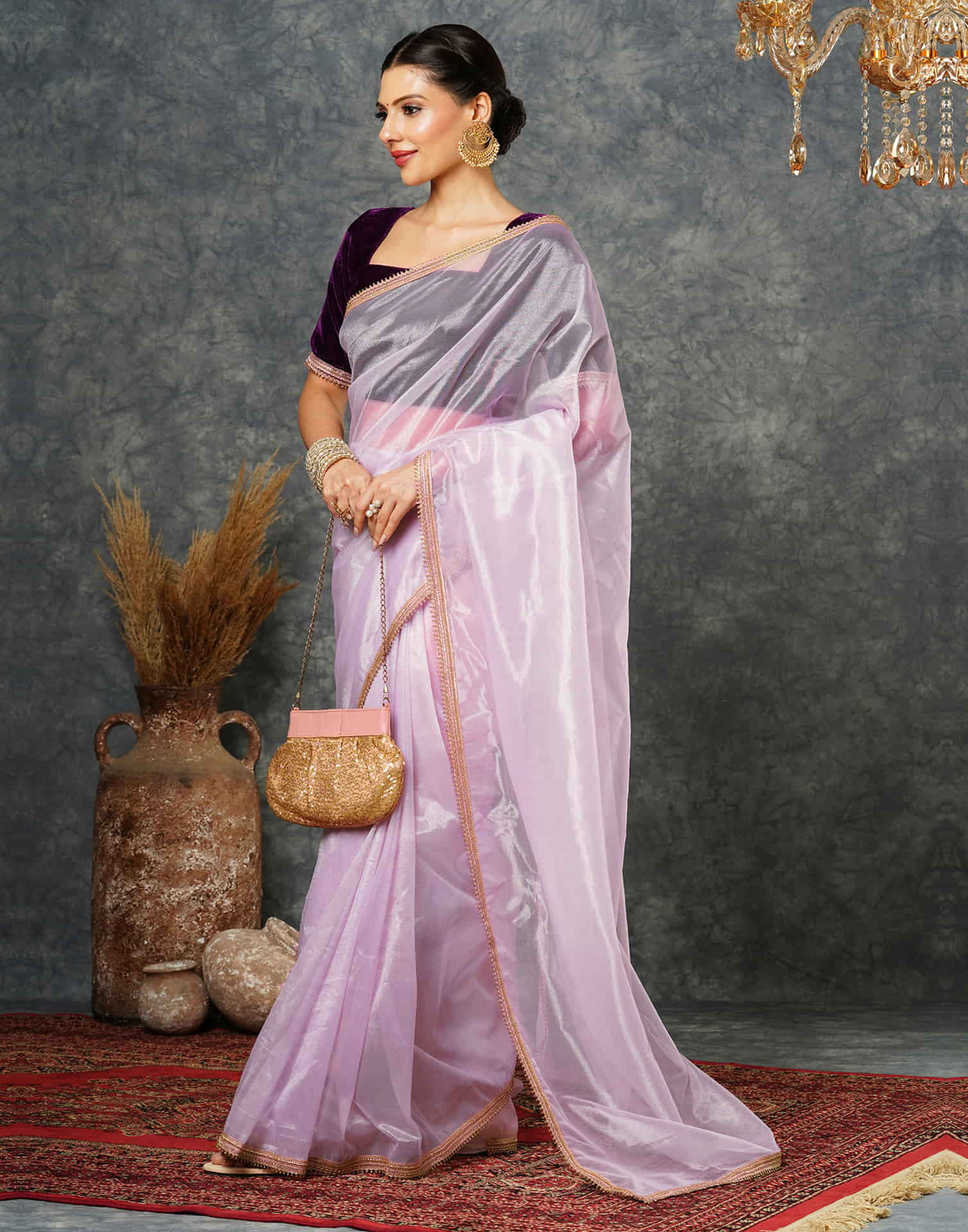 Light Purple Net Plain Saree