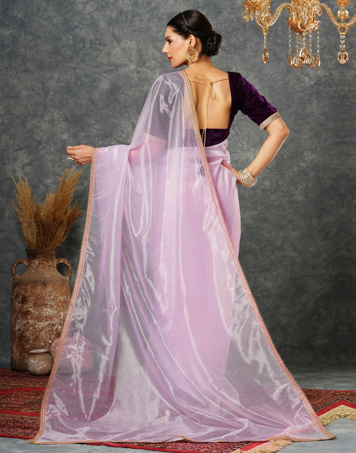 Light Purple Net Plain Saree