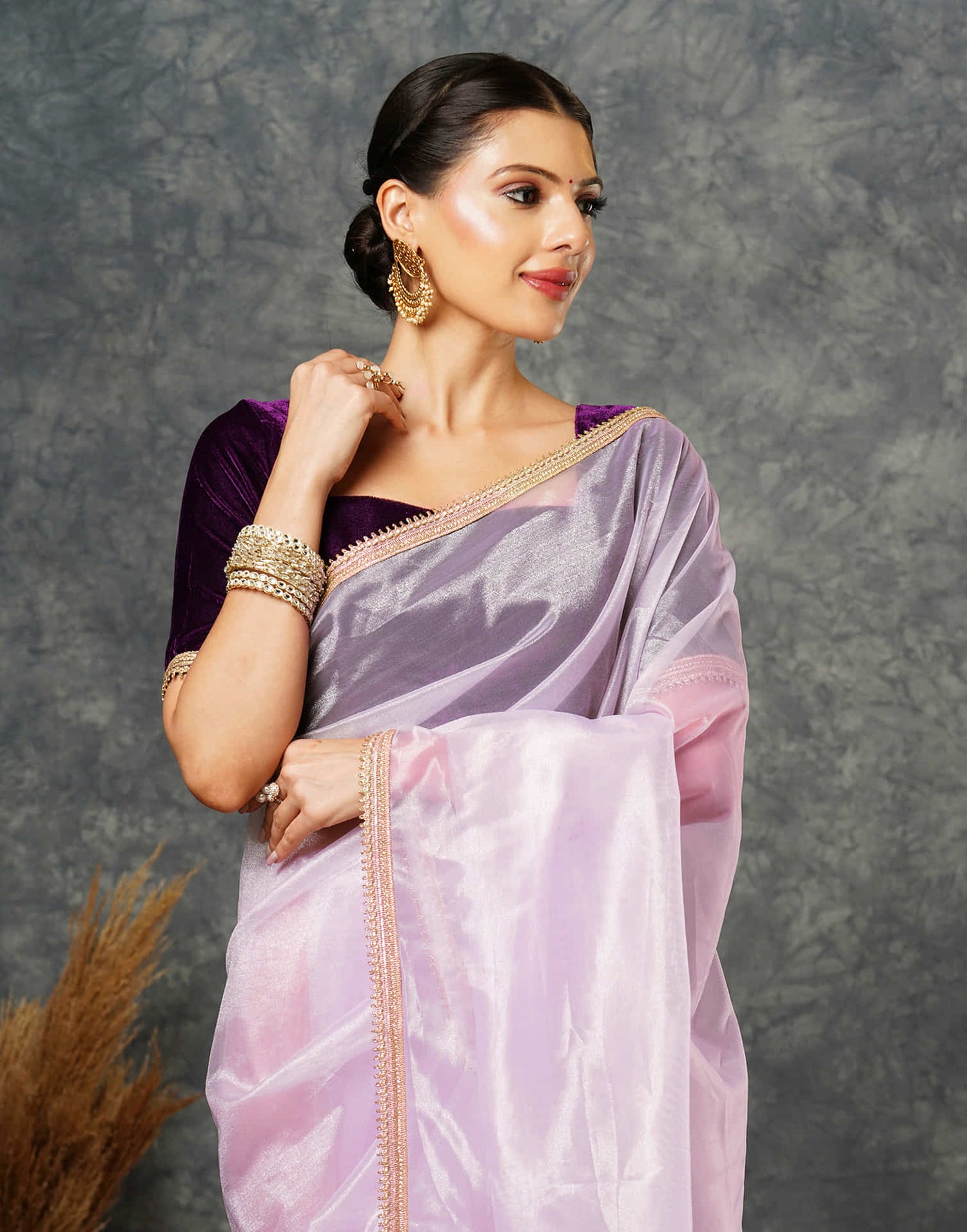 Light Purple Net Plain Saree