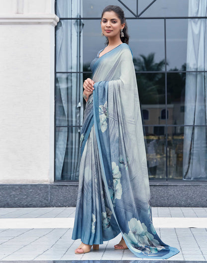 Grey Silk Printed Saree