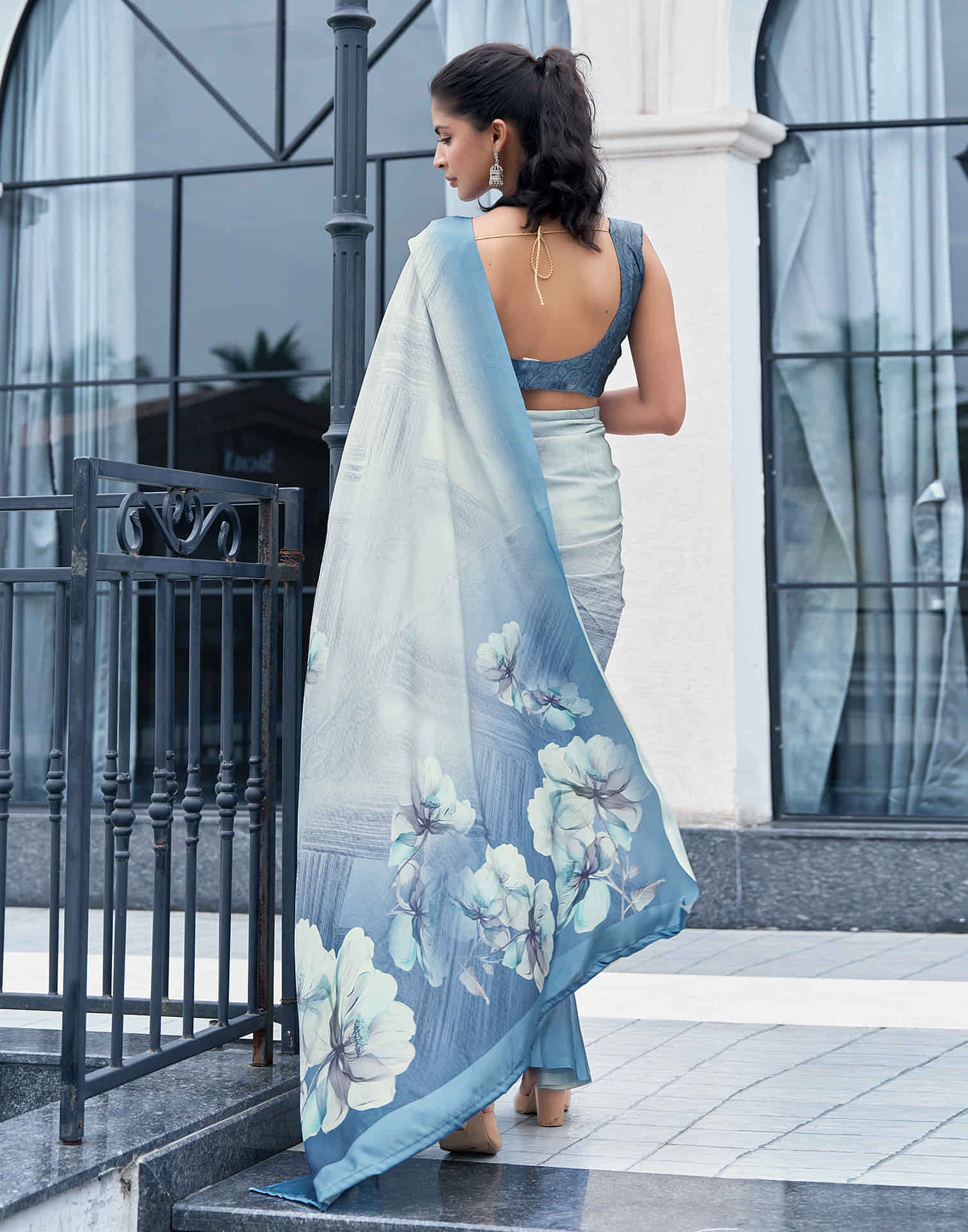 Grey Silk Printed Saree