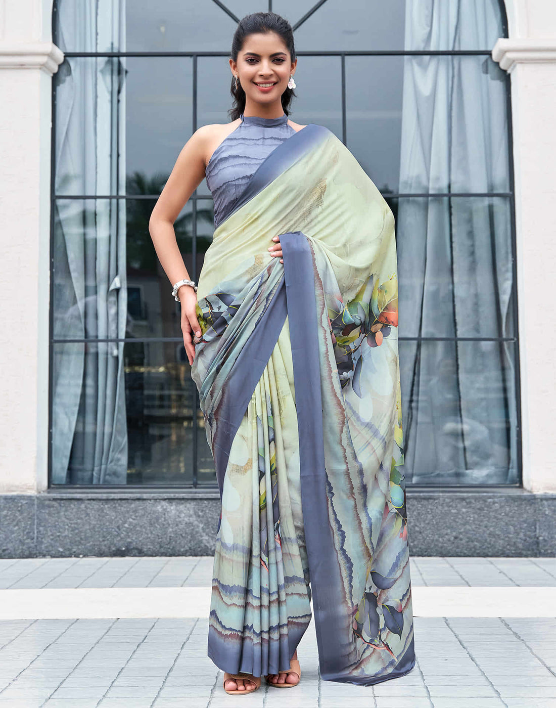 Light Pista Green Silk Printed Saree