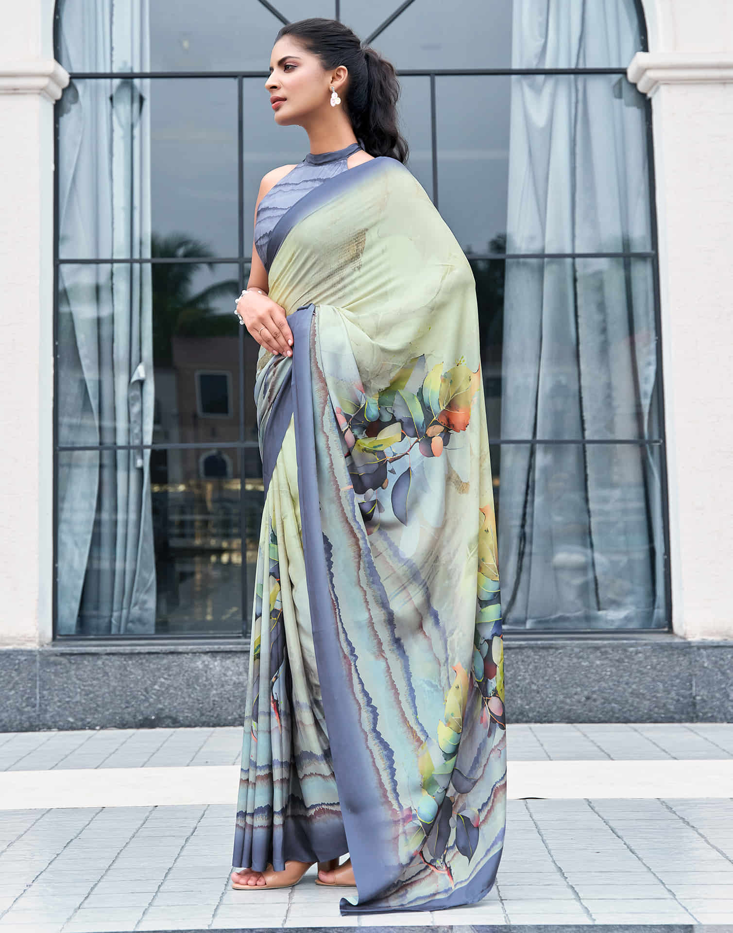 Light Pista Green Silk Printed Saree