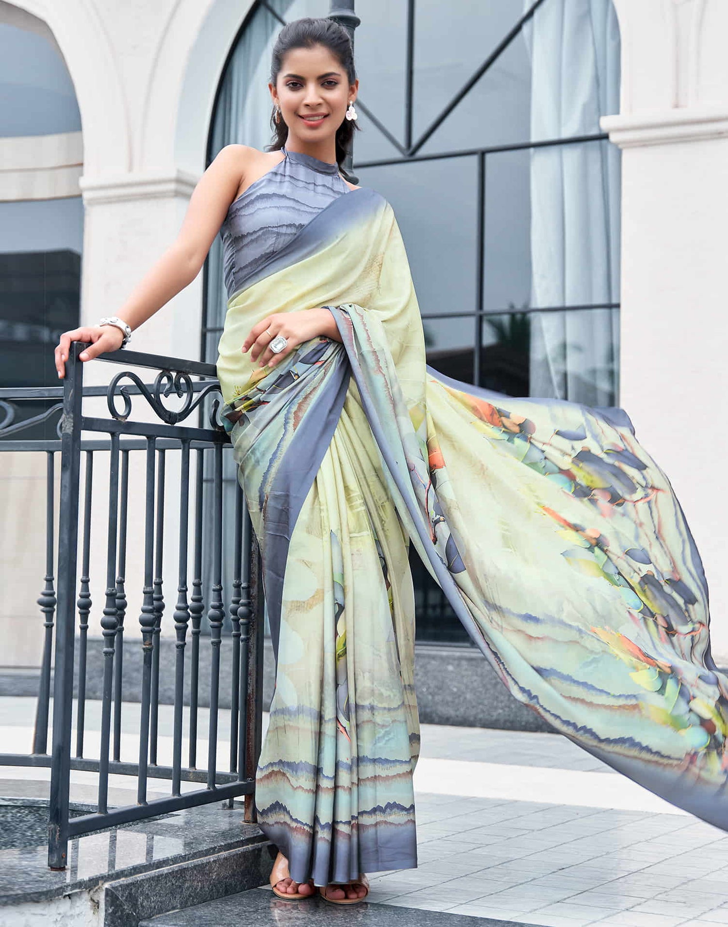 Light Pista Green Silk Printed Saree