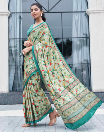 Tea Green Silk Printed Saree