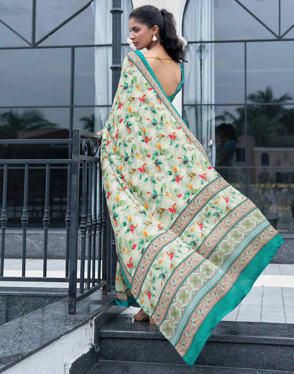 Tea Green Silk Printed Saree