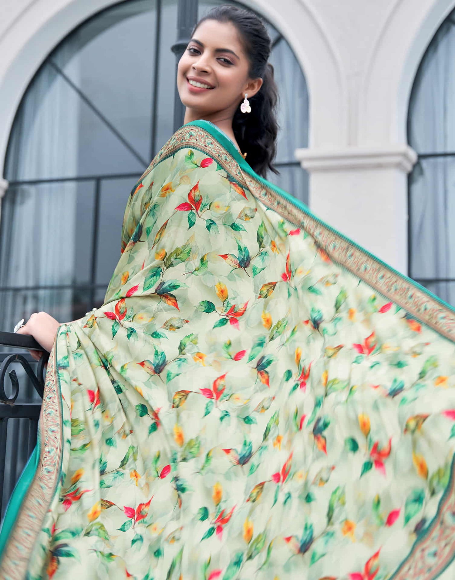 Tea Green Silk Printed Saree