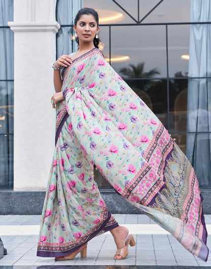 Cream Silk Printed Saree