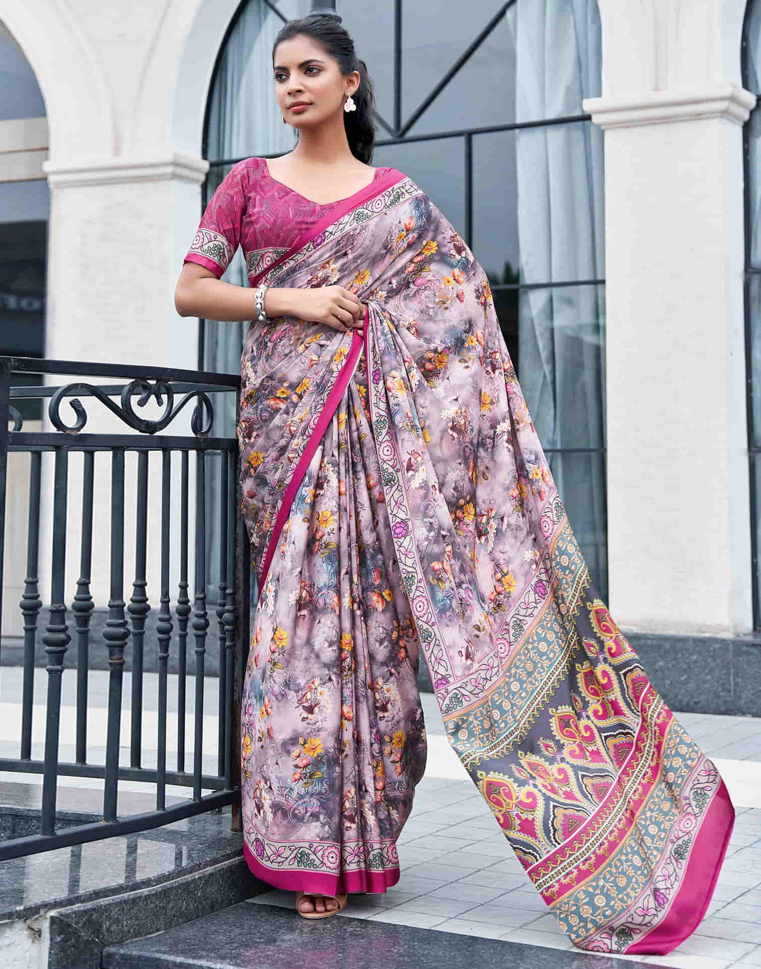 Mauve Silk Printed Saree