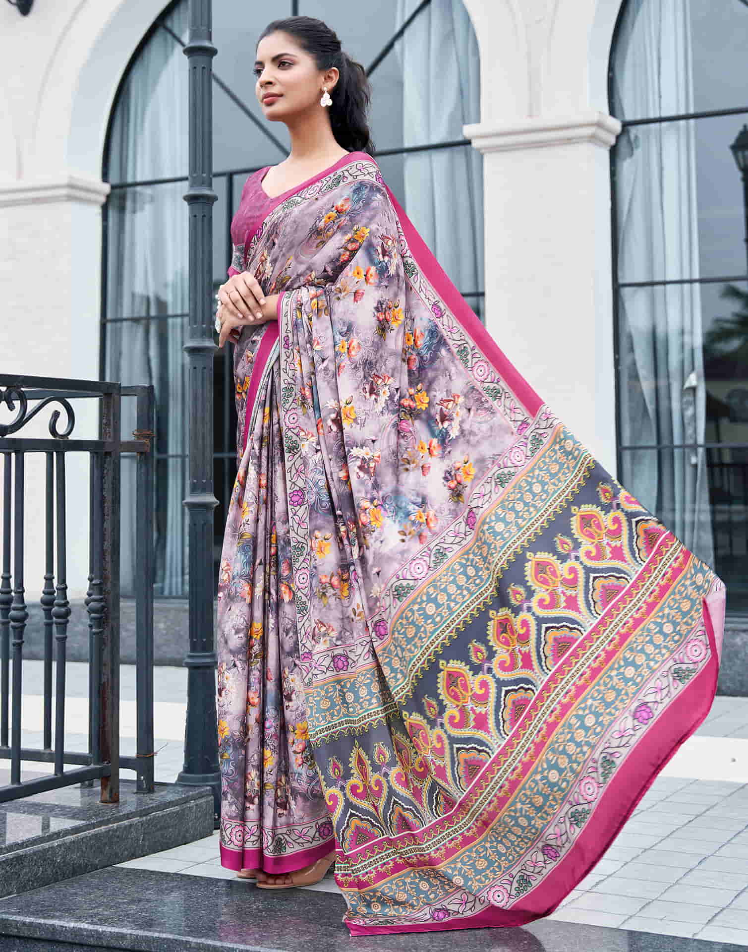 Mauve Silk Printed Saree