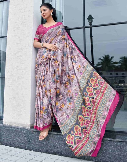 Mauve Silk Printed Saree