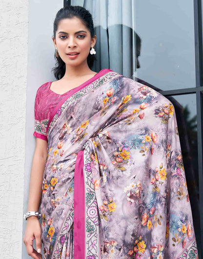 Mauve Silk Printed Saree