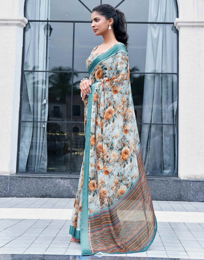 Light Sky Blue Georgette Printed Saree