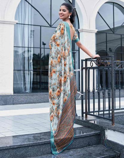 Light Sky Blue Georgette Printed Saree