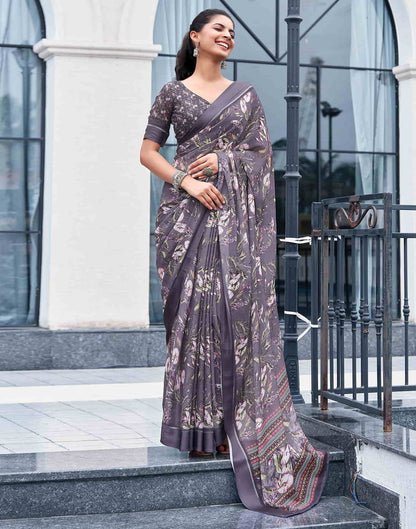 Dusty Mauve Georgette Printed Saree