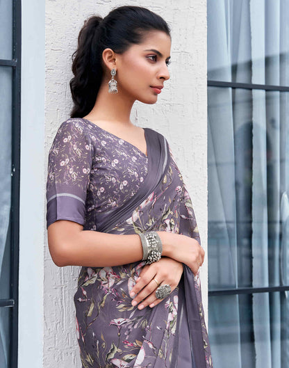 Dusty Mauve Georgette Printed Saree