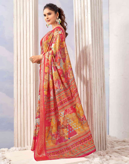 Punch Pink Cotton Geometric Printed Saree