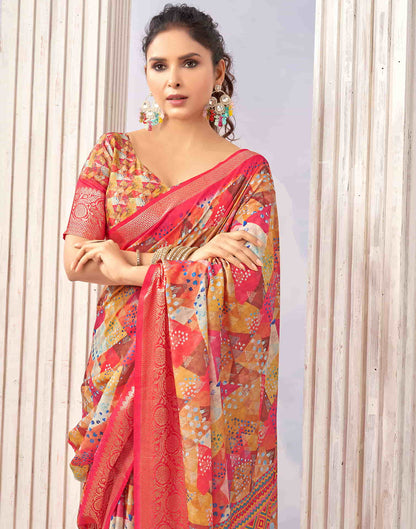 Punch Pink Cotton Geometric Printed Saree