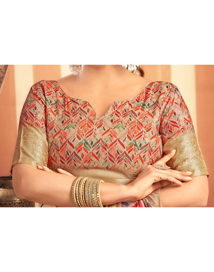 Beige Cotton Woven Printed Saree