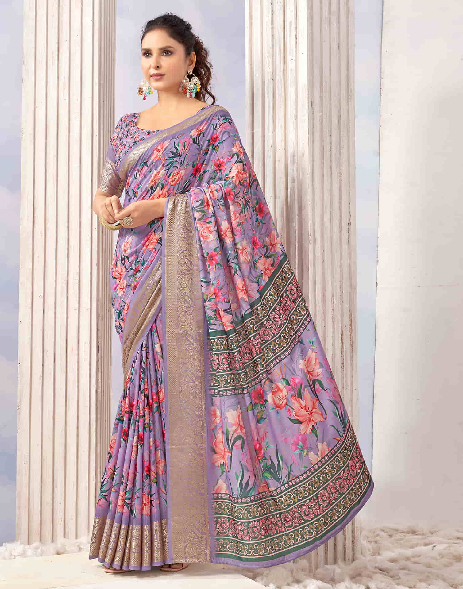 Lavender Cotton Printed Saree