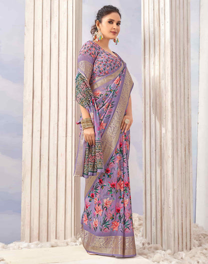 Lavender Cotton Printed Saree