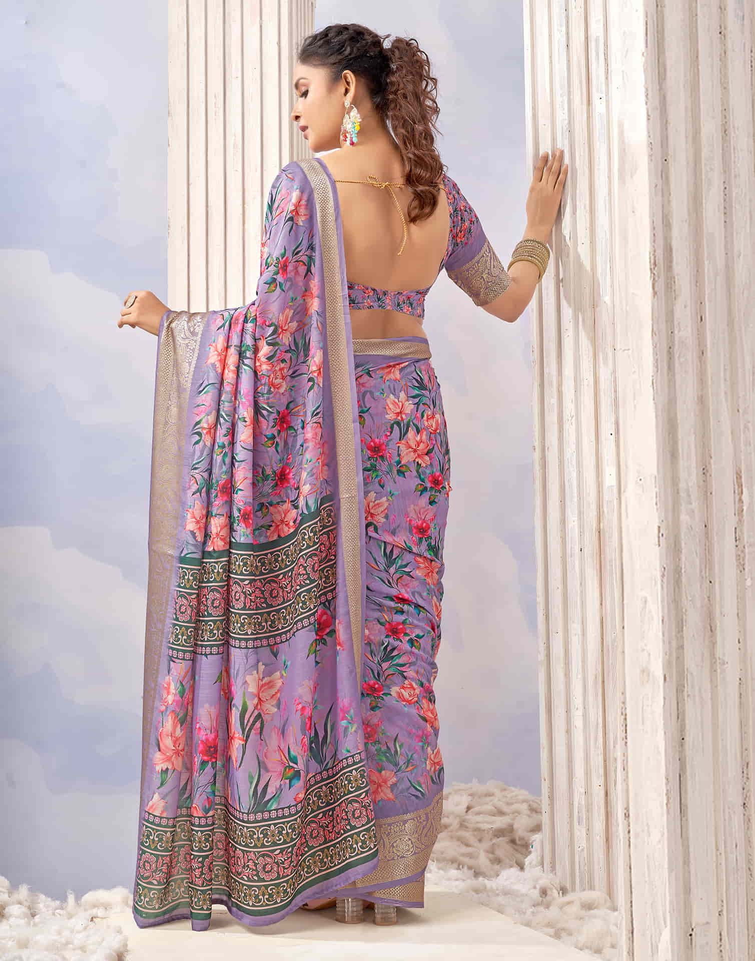 Lavender Cotton Printed Saree