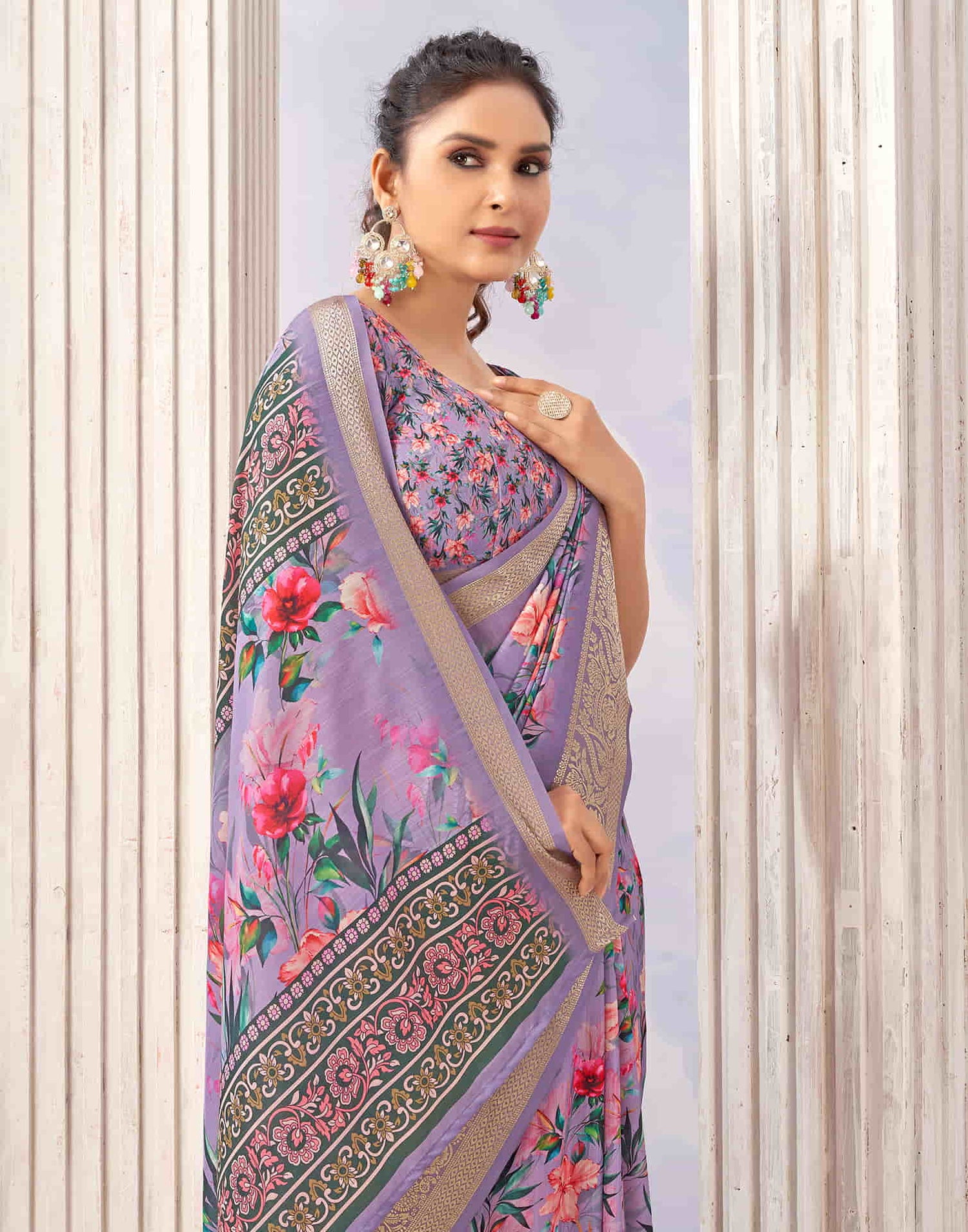 Lavender Cotton Printed Saree