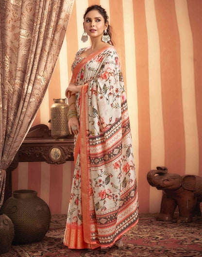 Cream Cotton Printed Saree