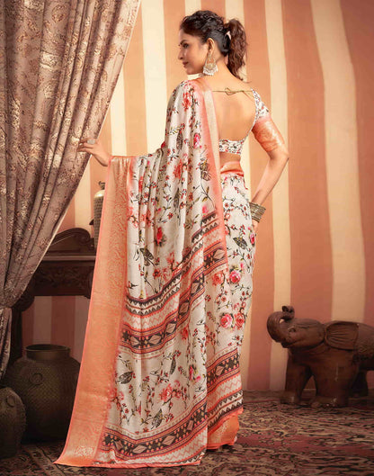 Cream Cotton Printed Saree