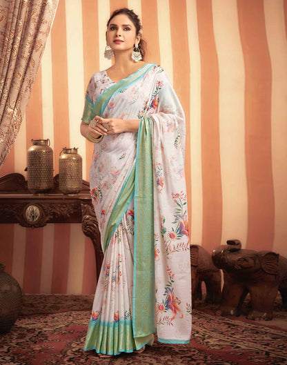 White Cotton Printed Saree