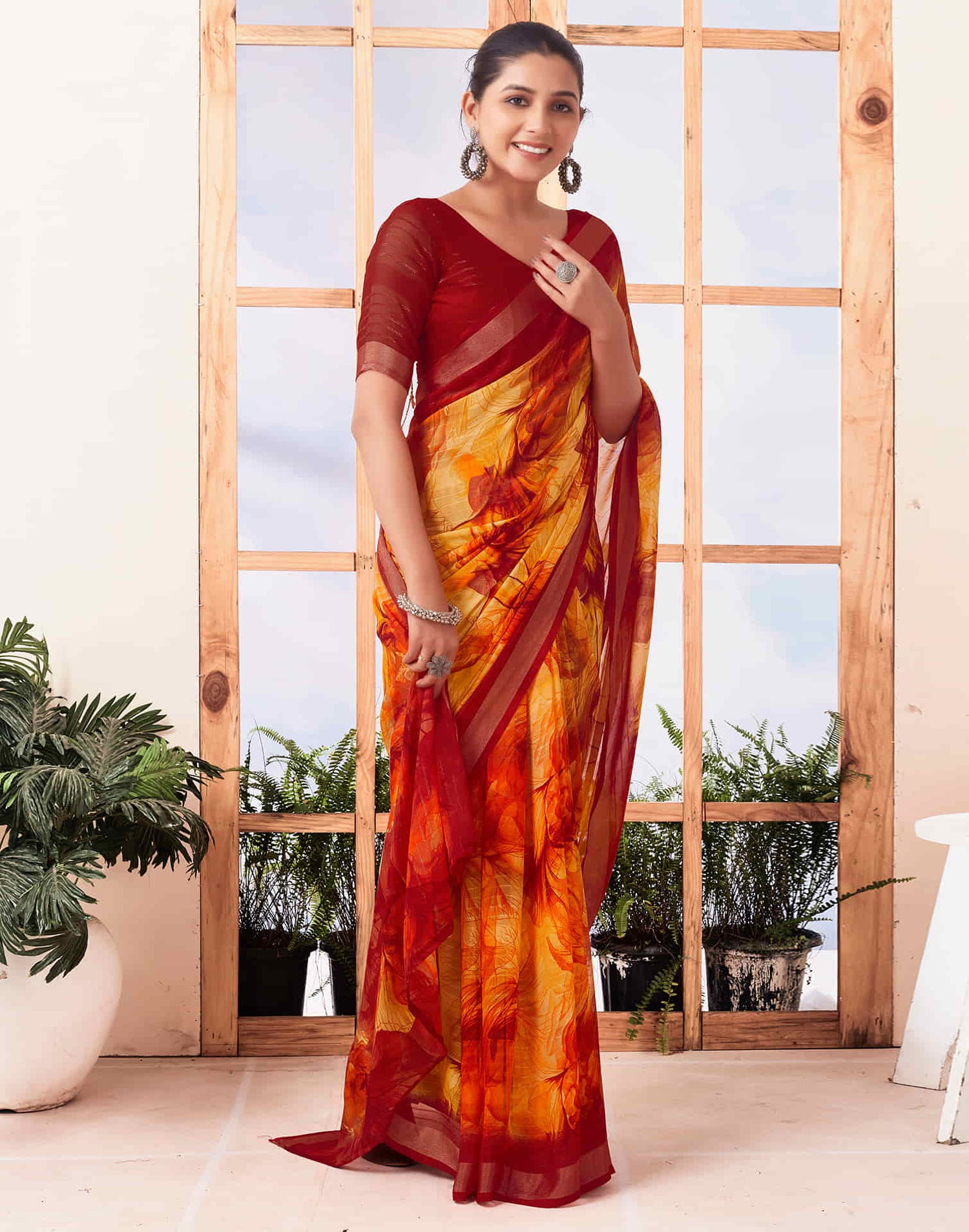 Red Georgette Printed Saree