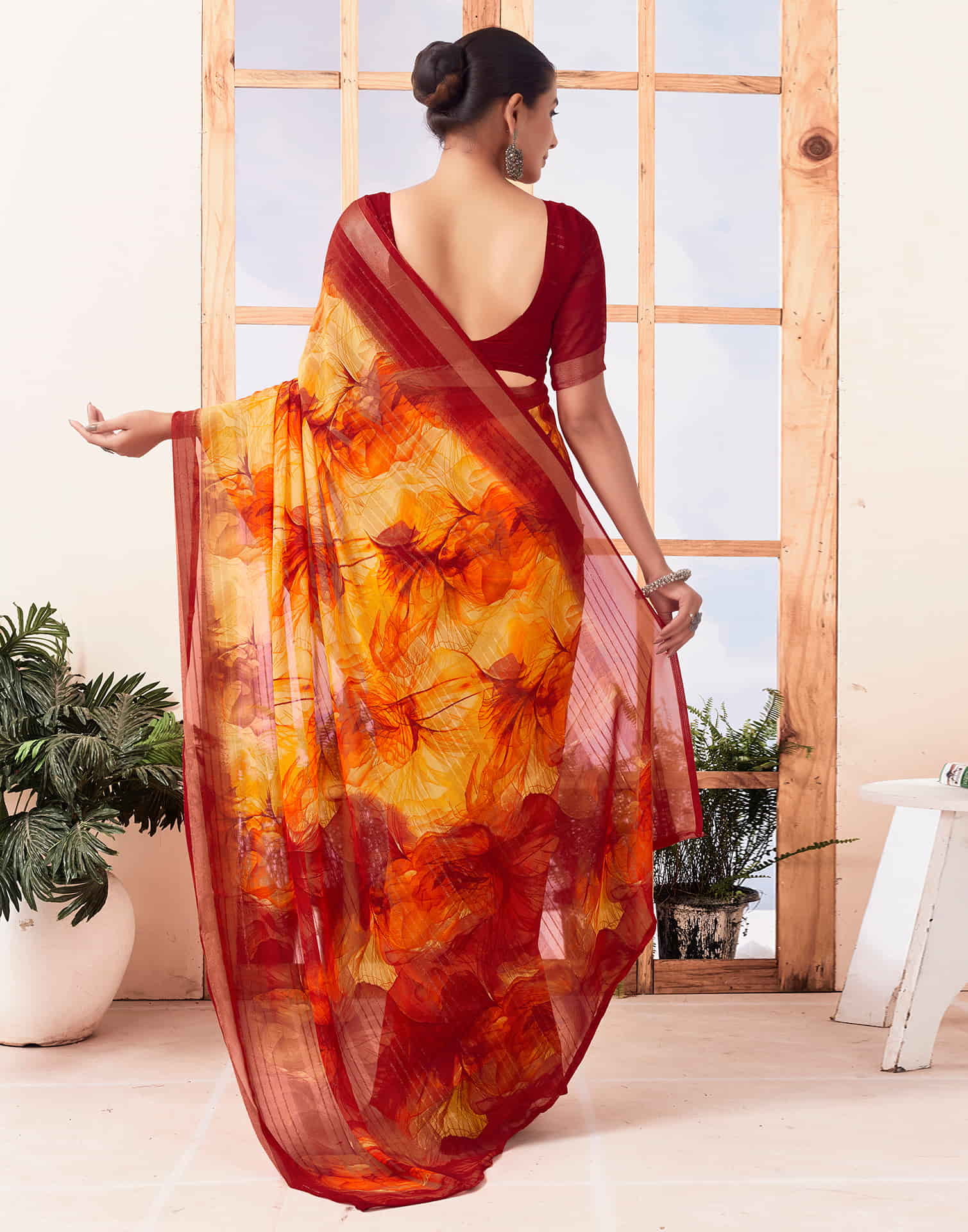 Red Georgette Printed Saree