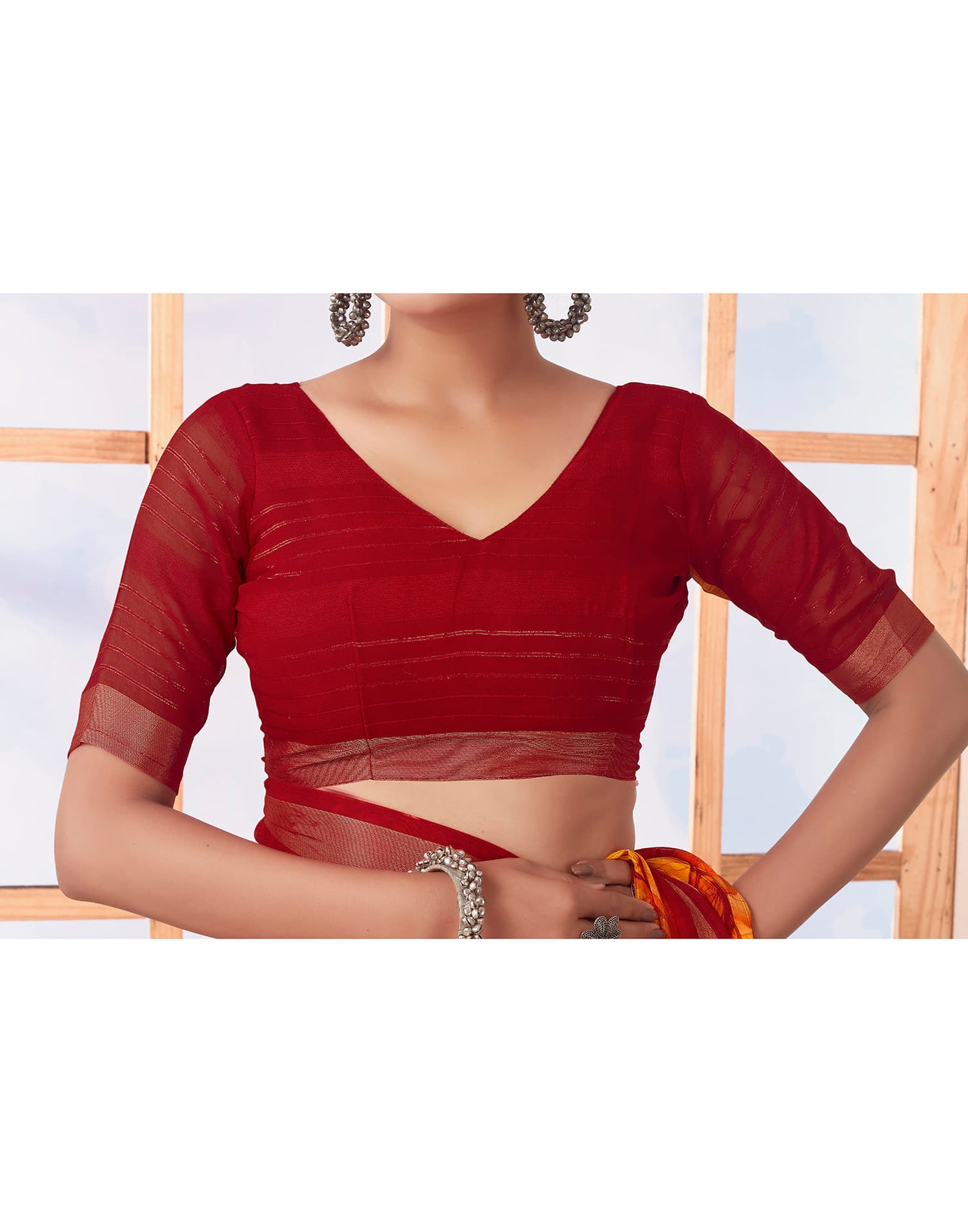 Red Georgette Printed Saree