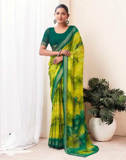 Lime Green Georgette Printed Saree