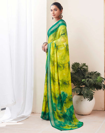 Lime Green Georgette Printed Saree