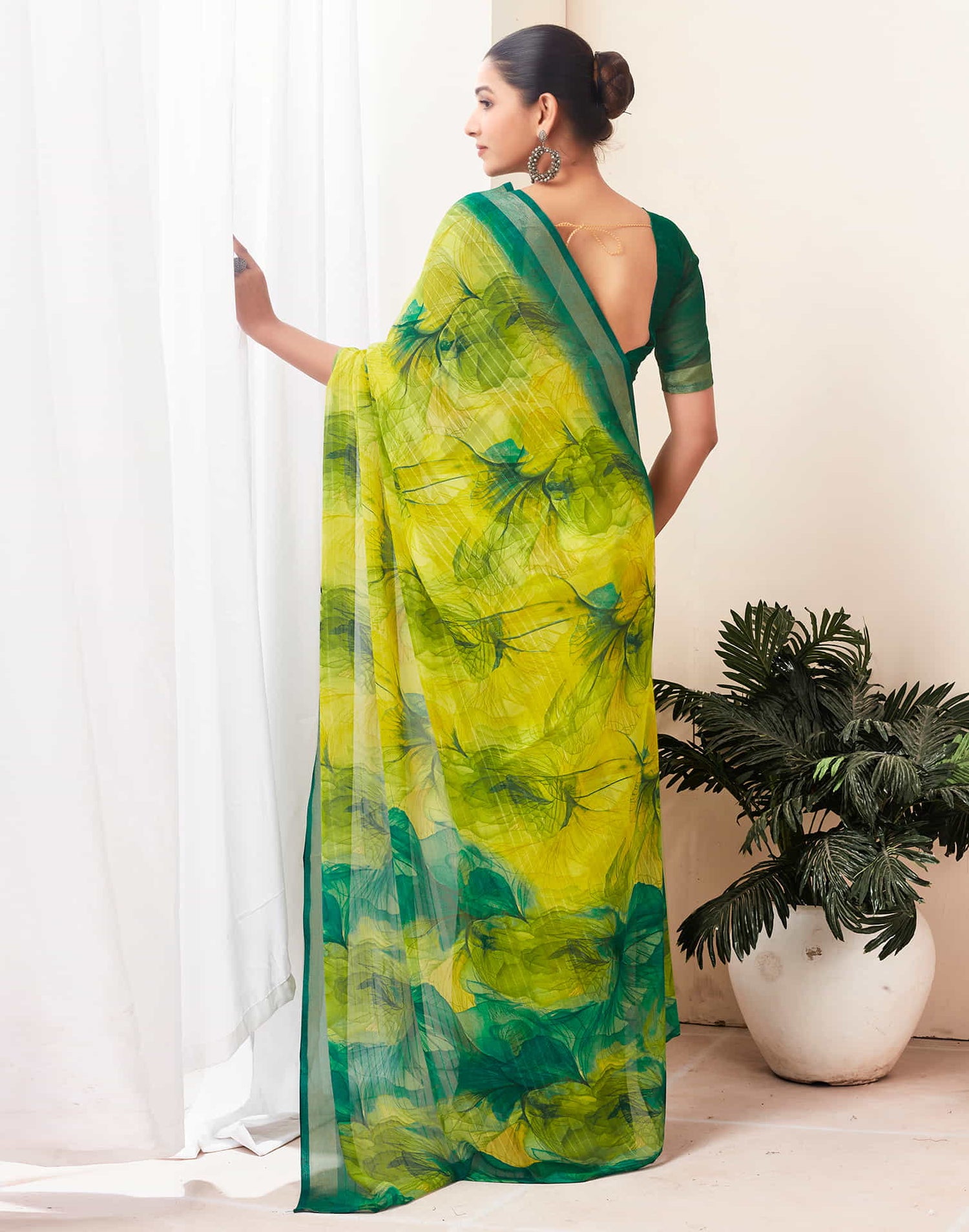 Lime Green Georgette Printed Saree