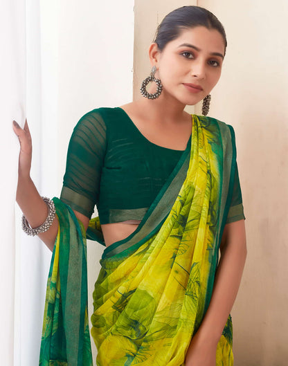 Lime Green Georgette Printed Saree