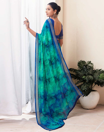 Teal Green Georgette Printed Saree