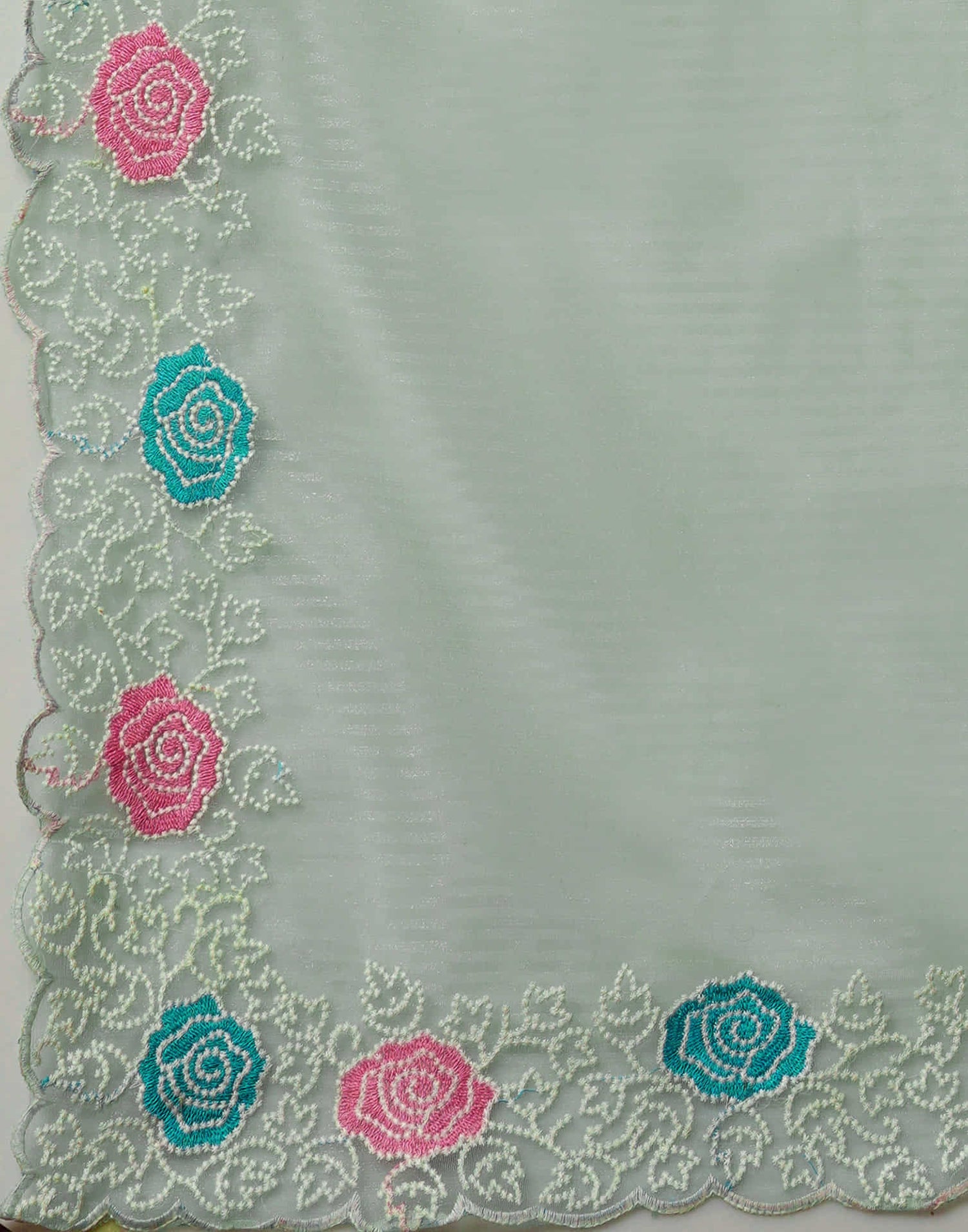 Light Blue Net Embroidery Embroidery Saree