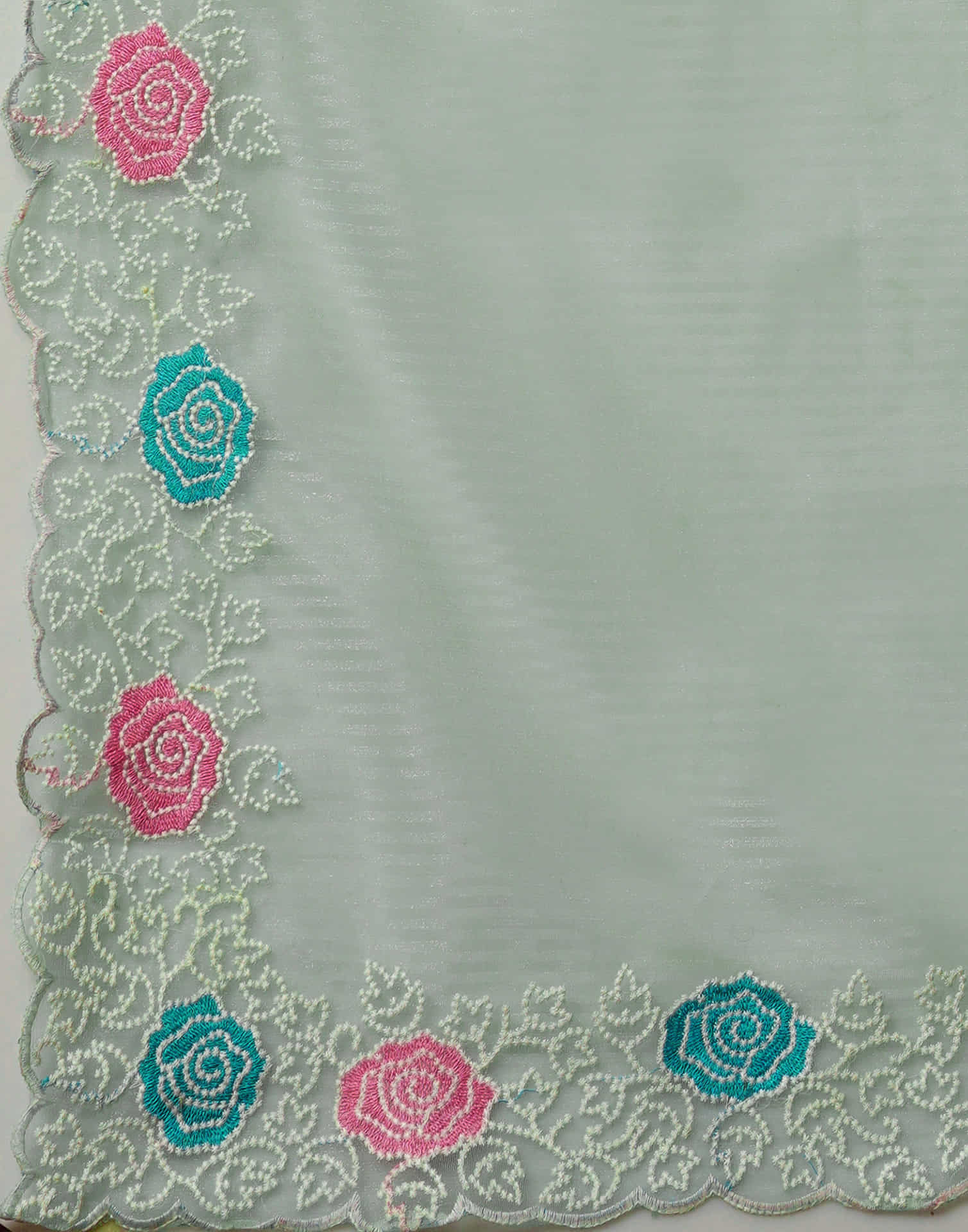 Light Blue Net Embroidery Embroidery Saree