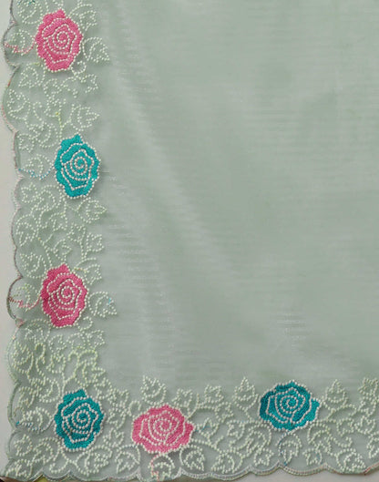 Light Blue Net Embroidery Embroidery Saree