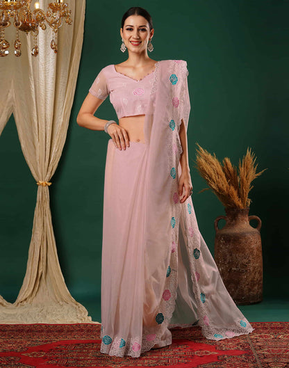 Rose Pink Net Embroidery Embroidery Saree