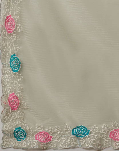 Dusty Green Net Embroidery Embroidery Saree