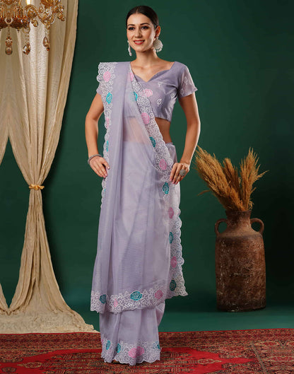 Lavender Net Embroidery Embroidery Saree