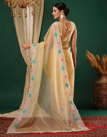 Pastel Yellow Net Embroidery Embroidery Saree