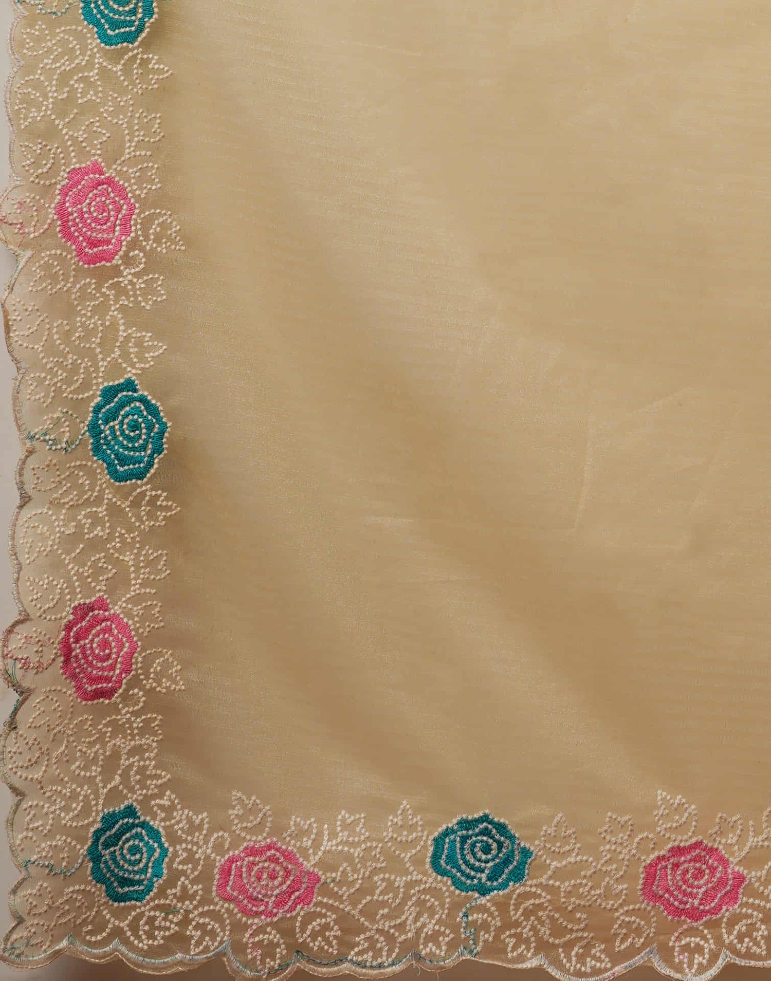 Pastel Yellow Net Embroidery Embroidery Saree