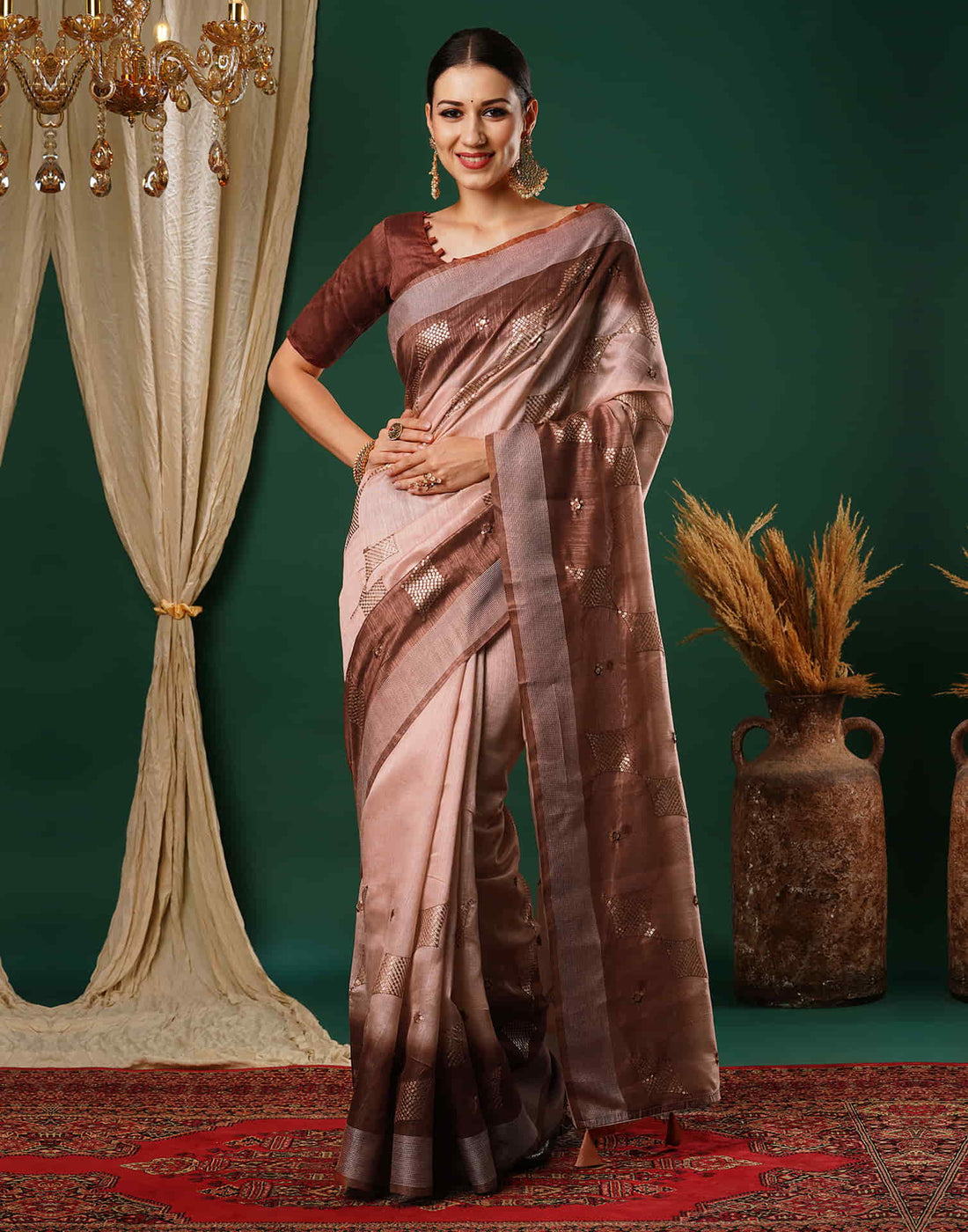 Light Peach Silk Embroidery Embroidery Saree